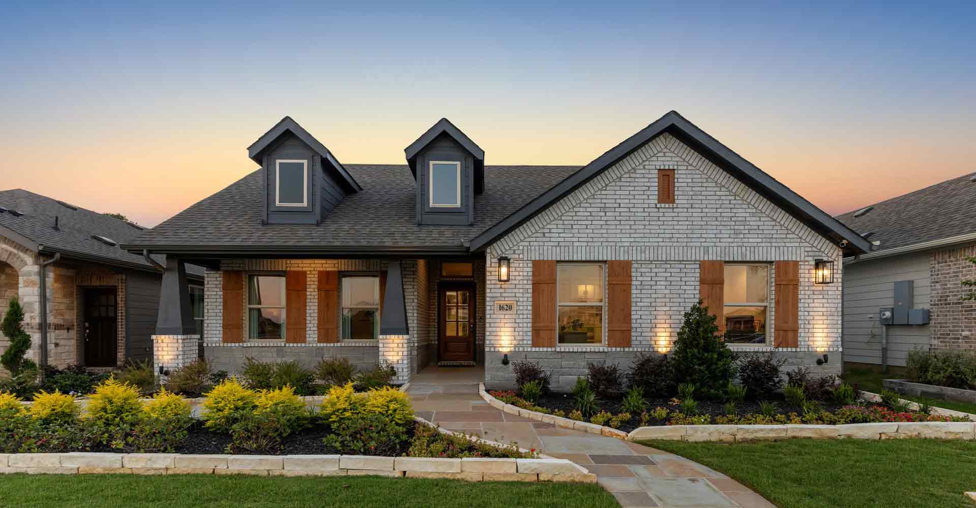New construction home exterior in North DFW community.